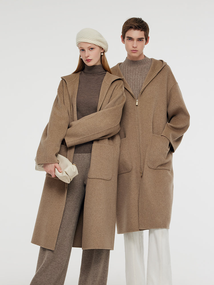 100% Cashmere Hooded Unisex Overcoat GOELIA