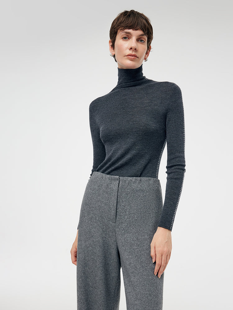 Machine Washable Wool Turtleneck Women Knit Top GOELIA