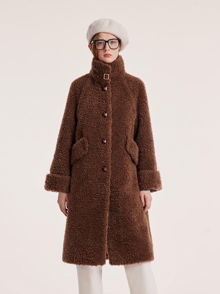 Pure Wool Lapel Velour Long Coat GOELIA