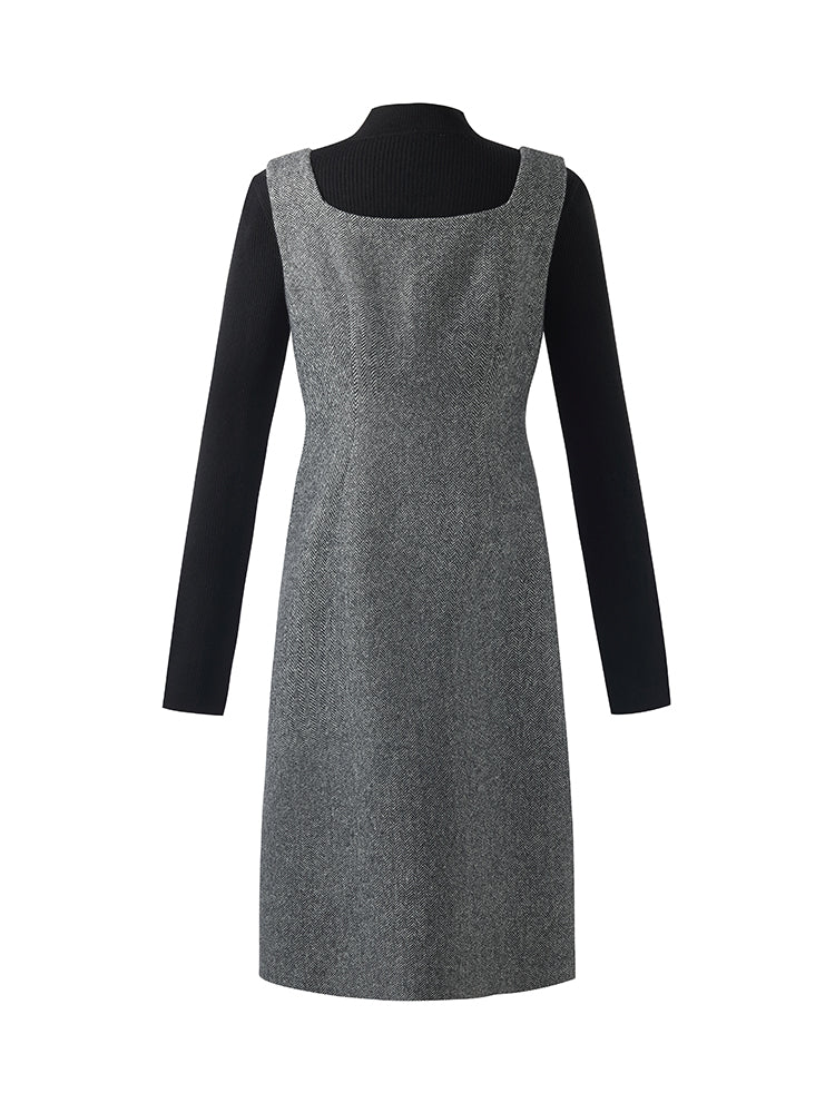 Machine Washable Wool Sweater And Washable Wool Vest Midi Dress Two-Piece Set GOELIA