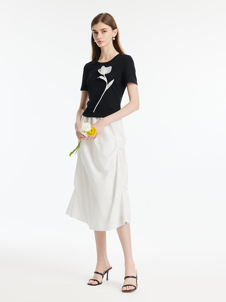 3D Rose T-Shirt And Ruched Skirt Two-Piece Set GOELIA