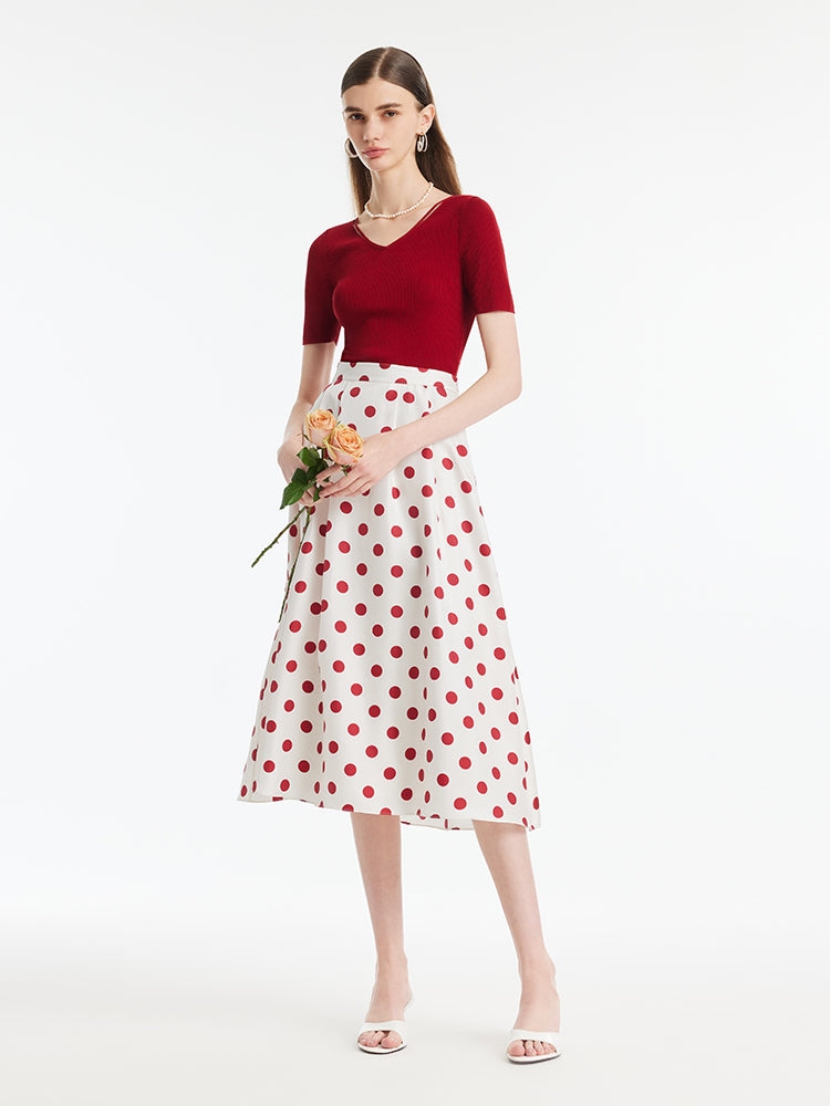 16 Momme Mulberry Silk Polka Dots Printed Women Half Skirt GOELIA