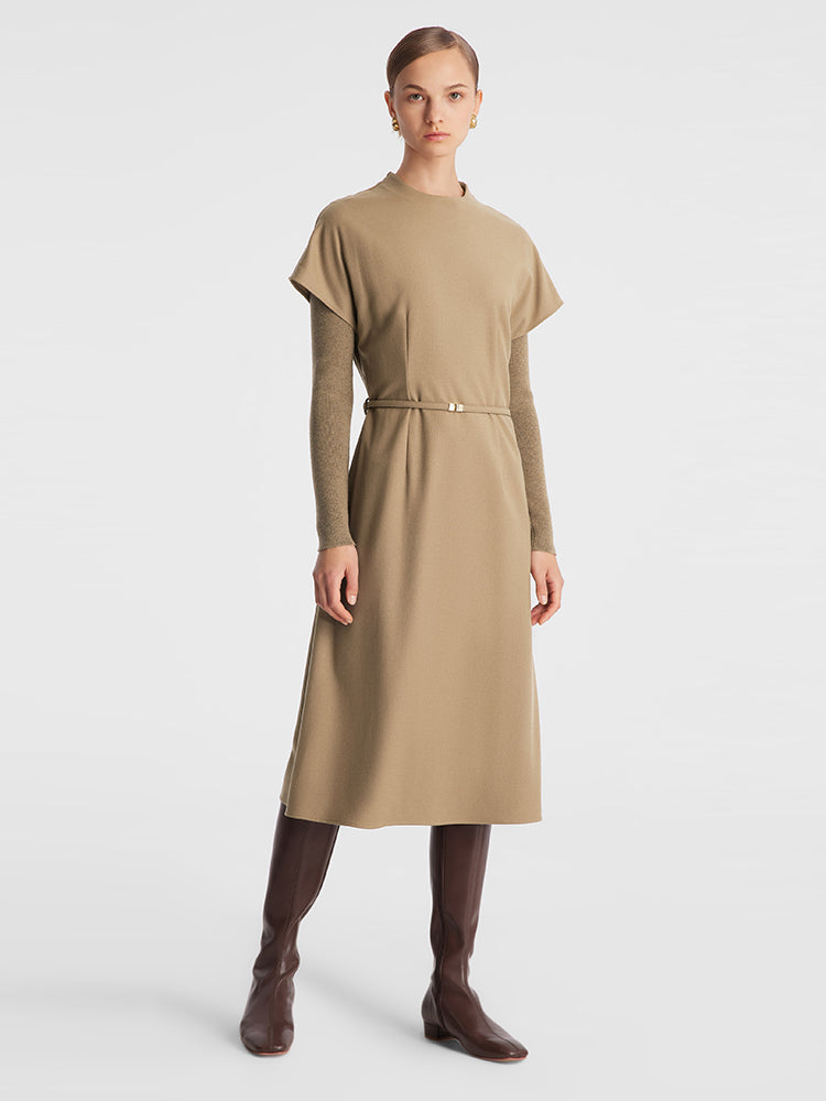 Cashmere And Woolen Double-Layer Pieces Midi Dress GOELIA