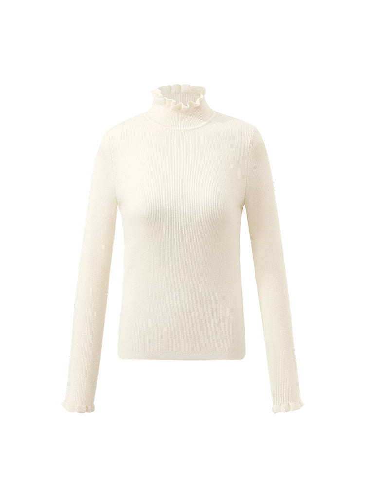 Machine Washable Wool Ruffle Turtleneck Women Sweater GOELIA