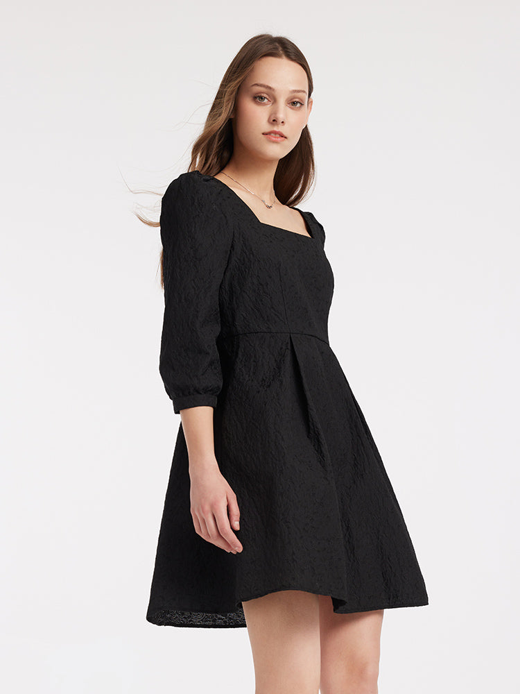 Detachable Bow Jacquard Mini Dress GOELIA