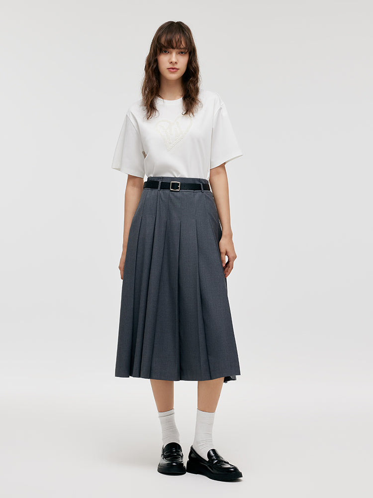 A-Line Women Pleated Skirt With Belt GOELIA