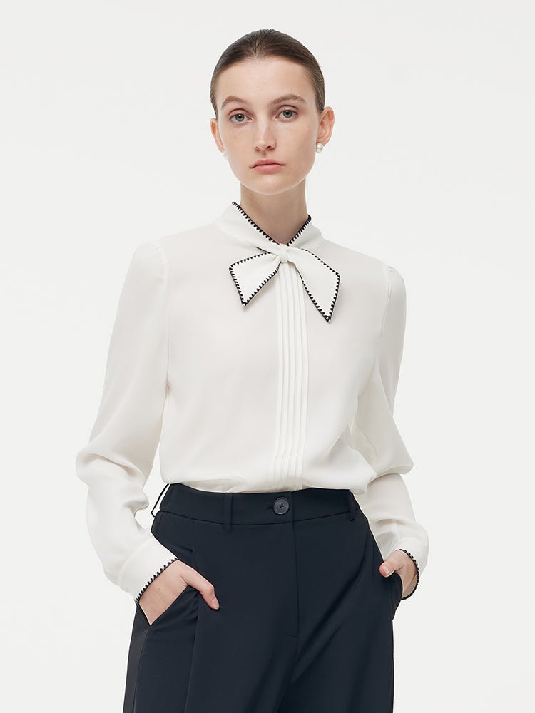 Acetate Contrast Trim Twist Women Shirt GOELIA