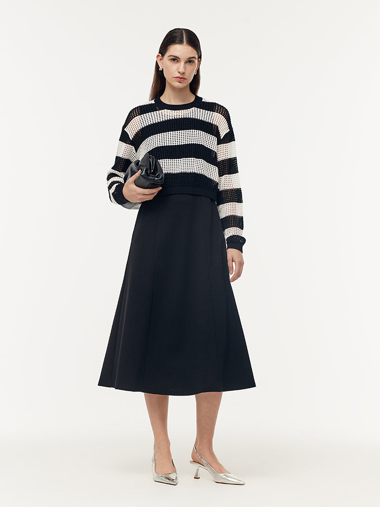 Triacetate Knit Vest Dress And Stripe Open-Knit Sweater Two-Piece Set GOELIA