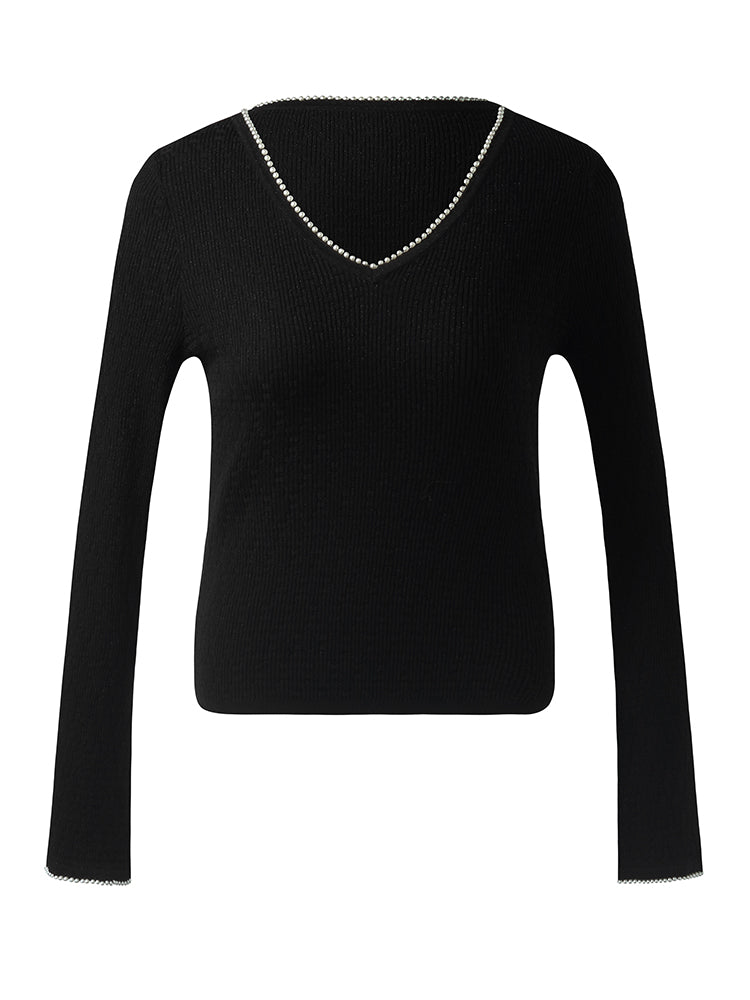 Pearl Round Neck Women Sweater GOELIA