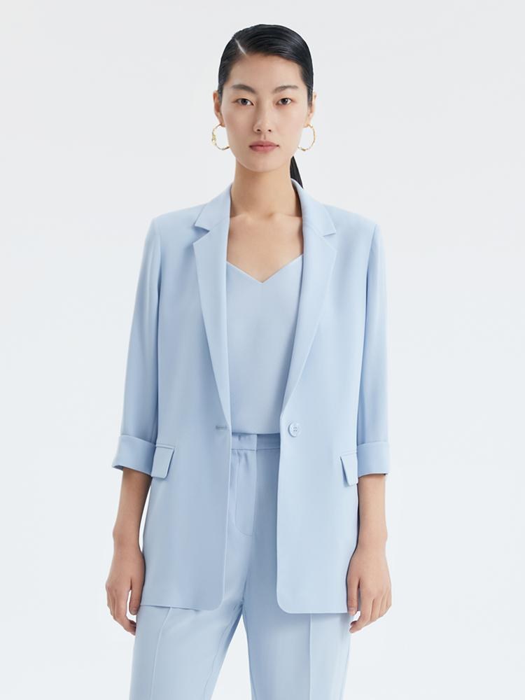 Blue Acetate One Button 3/4 Sleeve Blazer GOELIA