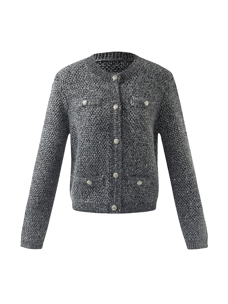 Wool Blend Sequins Tweed Women Cardigan GOELIA