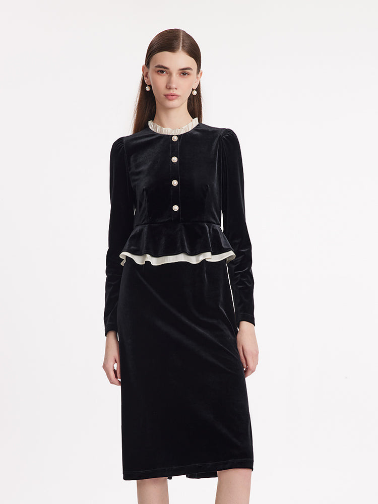 Ruffle Collar Velvet Women Midi Dress – GOELIA