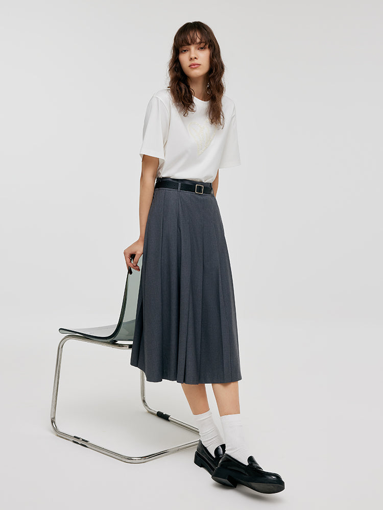 A-Line Women Pleated Skirt With Belt GOELIA