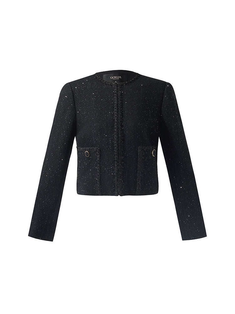 Wool Blend Tweed Sequins Women Crop Jacket GOELIA