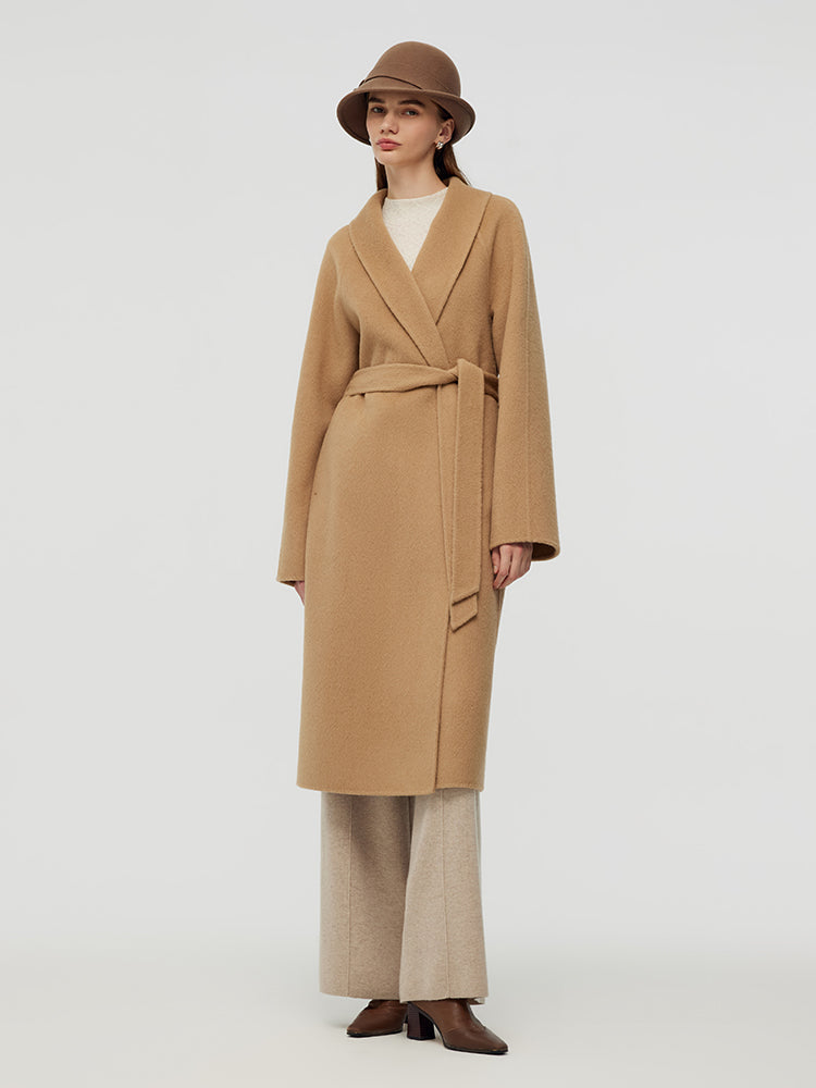 100% Camel Hair Women Wrap Overcoat GOELIA