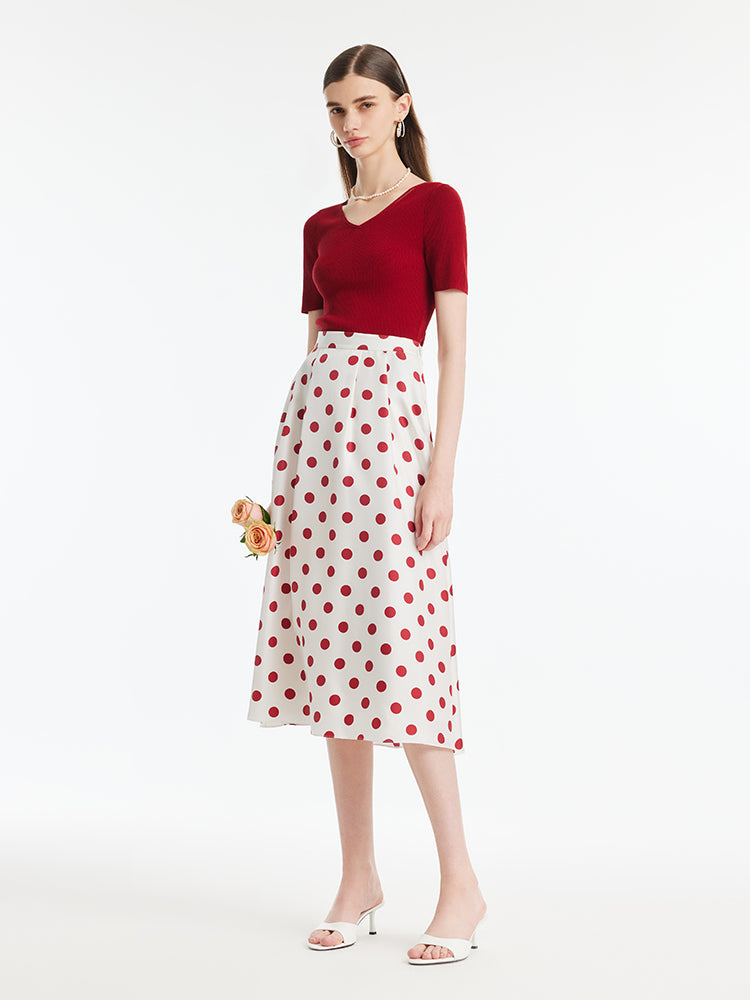 16 Momme Mulberry Silk Polka Dots Printed Women Half Skirt GOELIA