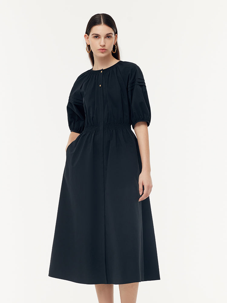 Gathered Waist Puff Sleeve Women Maxi Dress GOELIA