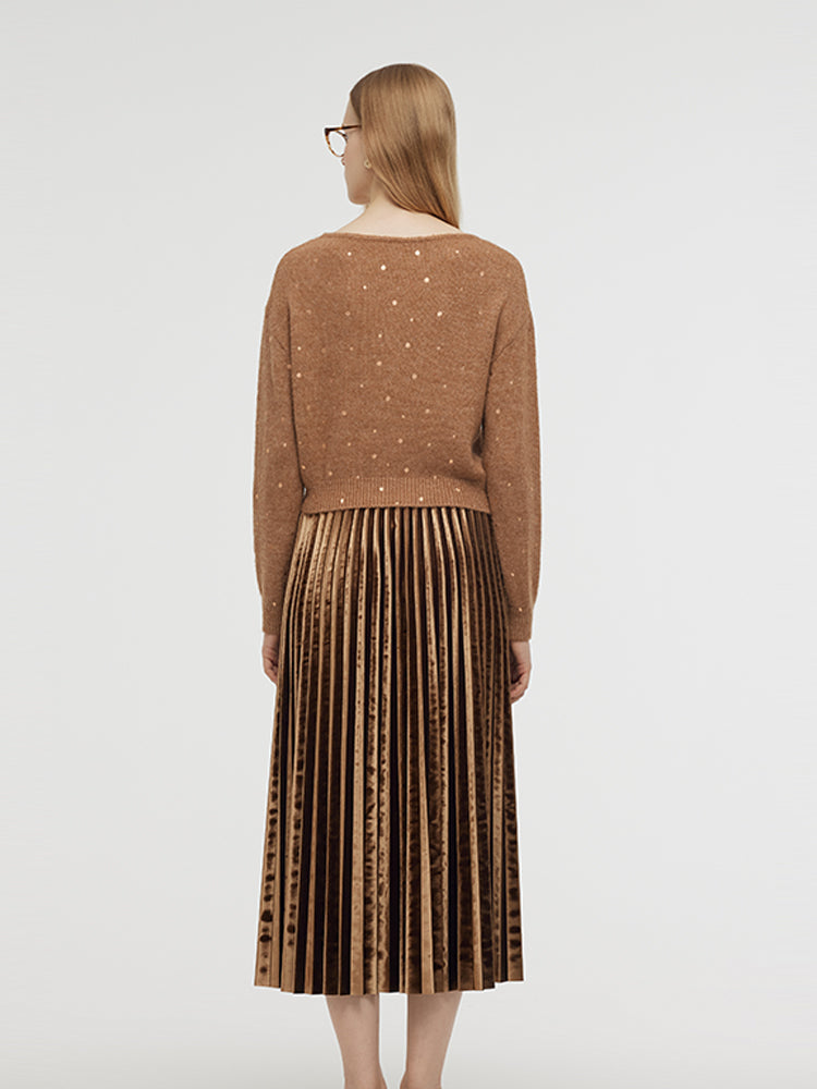 Mohair Blend Knit Top And Pleated Skirt Two-Piece Set GOELIA