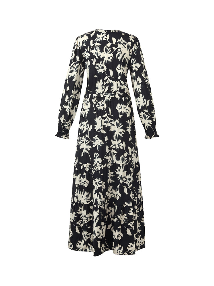 19 Momme Mulberry Silk Floral Printed Women Maxi Dress GOELIA