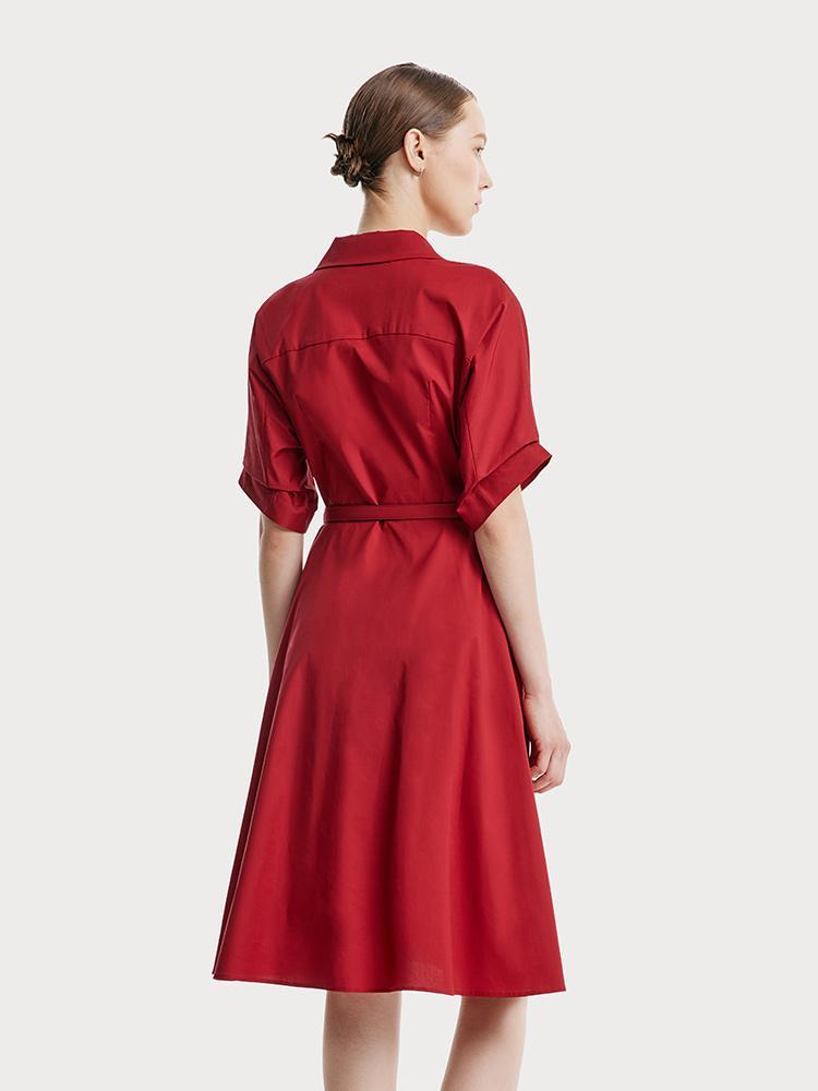 Red Lapel Cotton Dress GOELIA