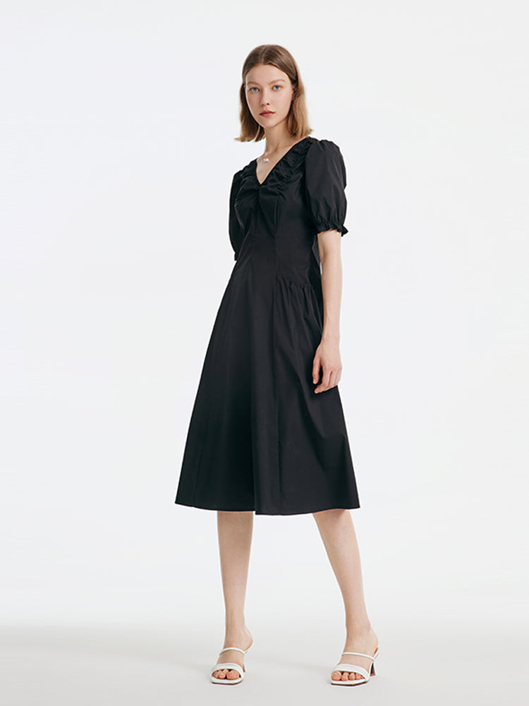 Gathered Waist Cotton Midi Dress GOELIA