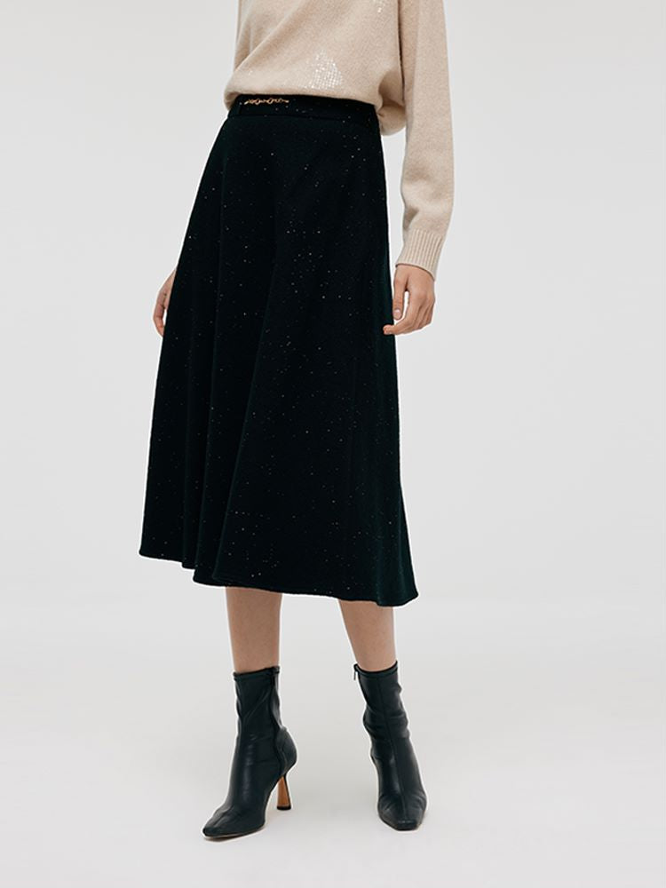 Wool Knitted Sequins Women Half Skirt GOELIA