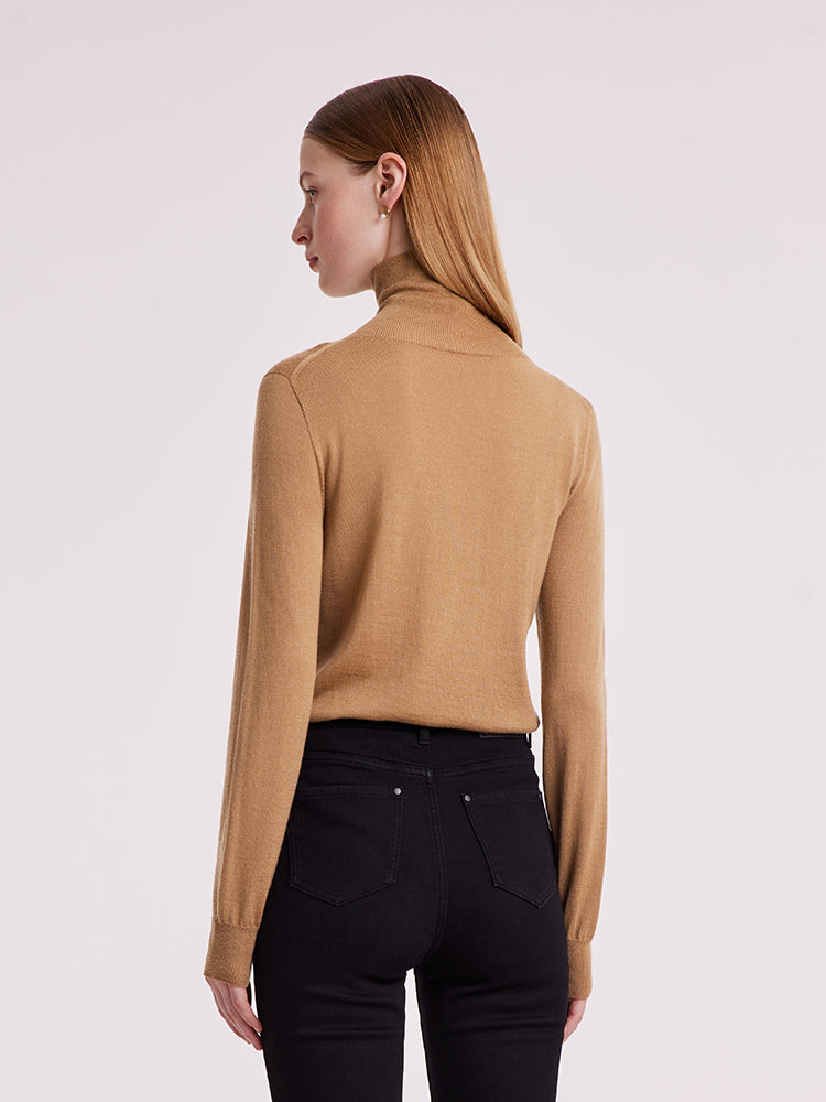 Machine Washable Wool Seamless Turtleneck Women Sweater GOELIA