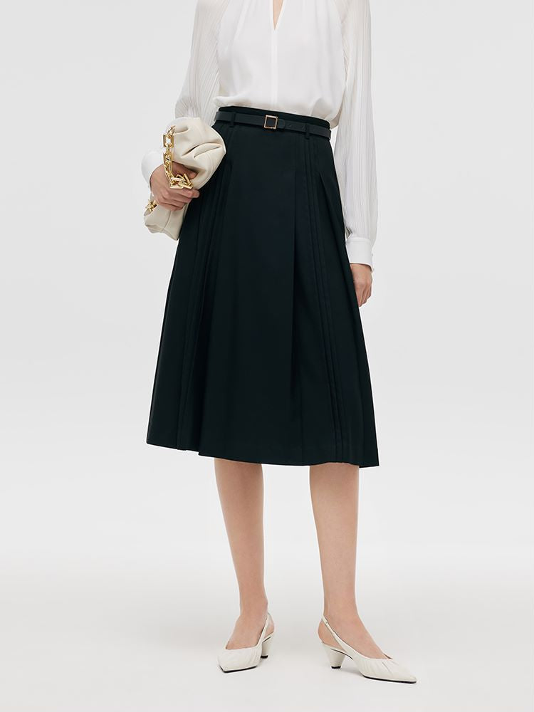 Pleated Women Half Skirt With Belt GOELIA