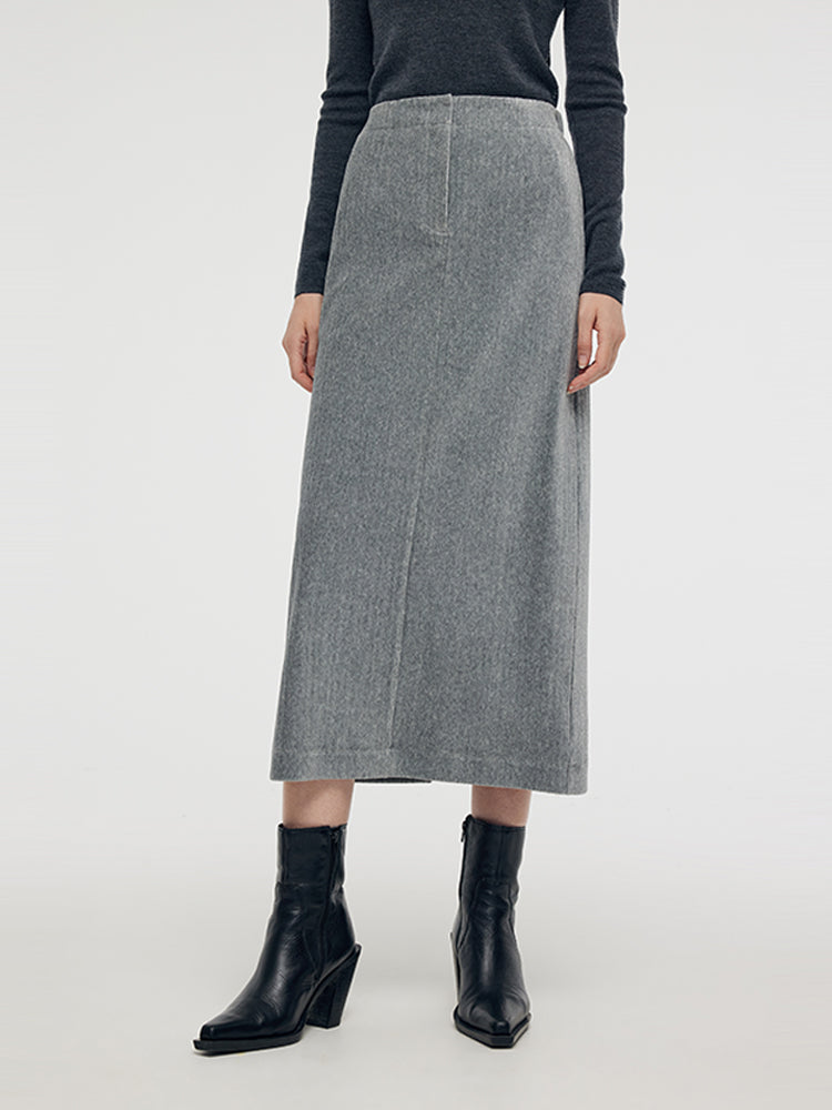 Stretch Back Slit Knitted Women Midi Skirt GOELIA