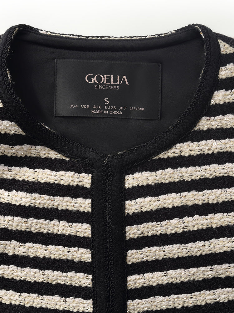 Wool Blend Tweed Black And White Stripe Women Vest GOELIA