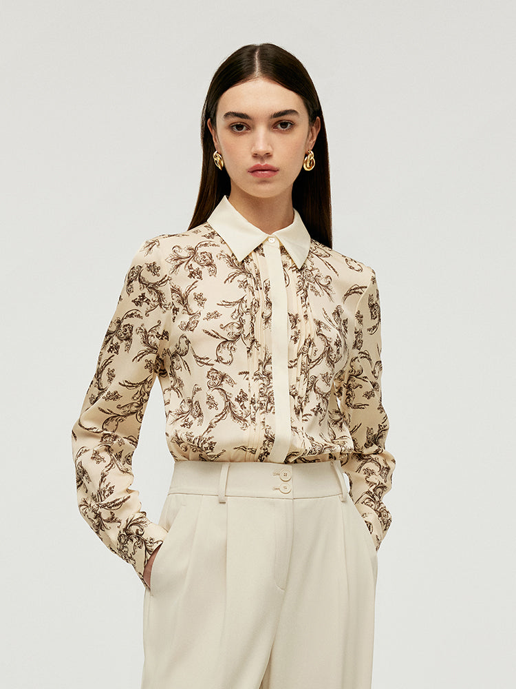 19 Momme Mulberry Silk Floral Printed Lapel Women Shirt – GOELIA