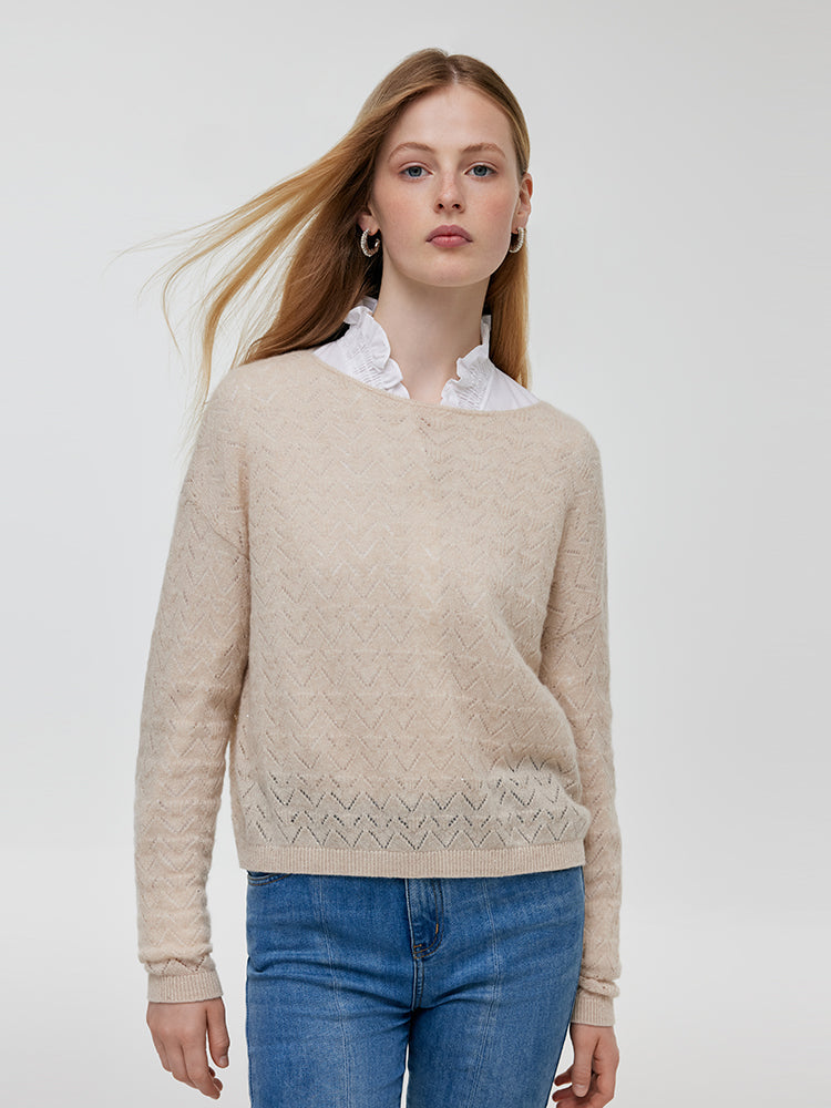 Beige Cashmere Sequins Women Sweater GOELIA