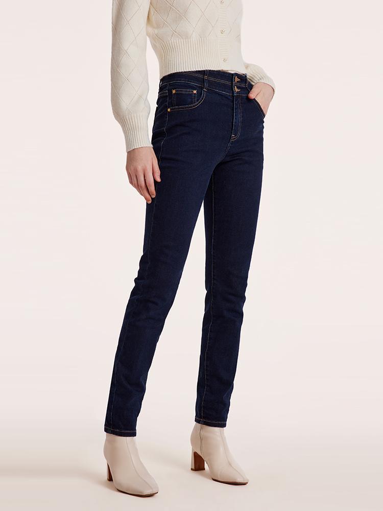 Double-waist straight jeans