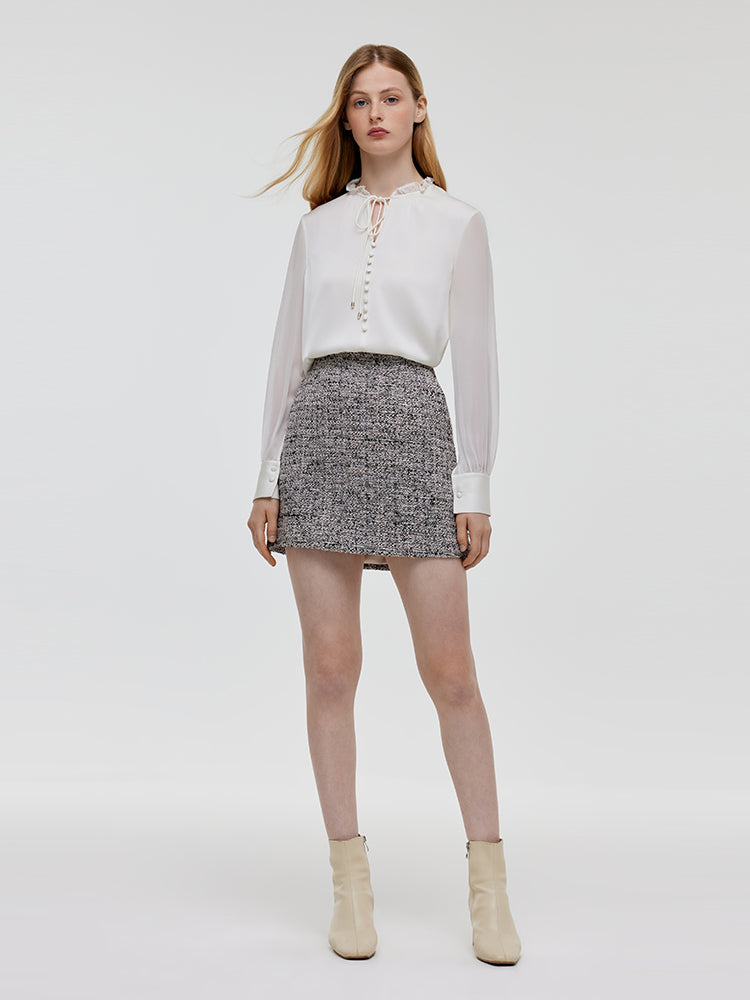 Wool Blend Tweed A-Line Women Mini Skirt GOELIA