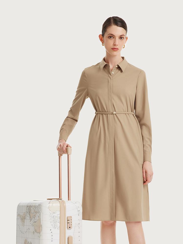 Machine Washable Silk And Woolen Shirt Dress GOELIA