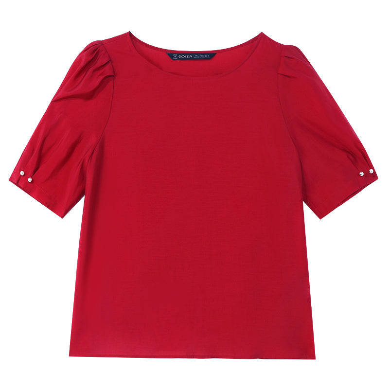 Chili Red Puff Sleeve Shirt GOELIA