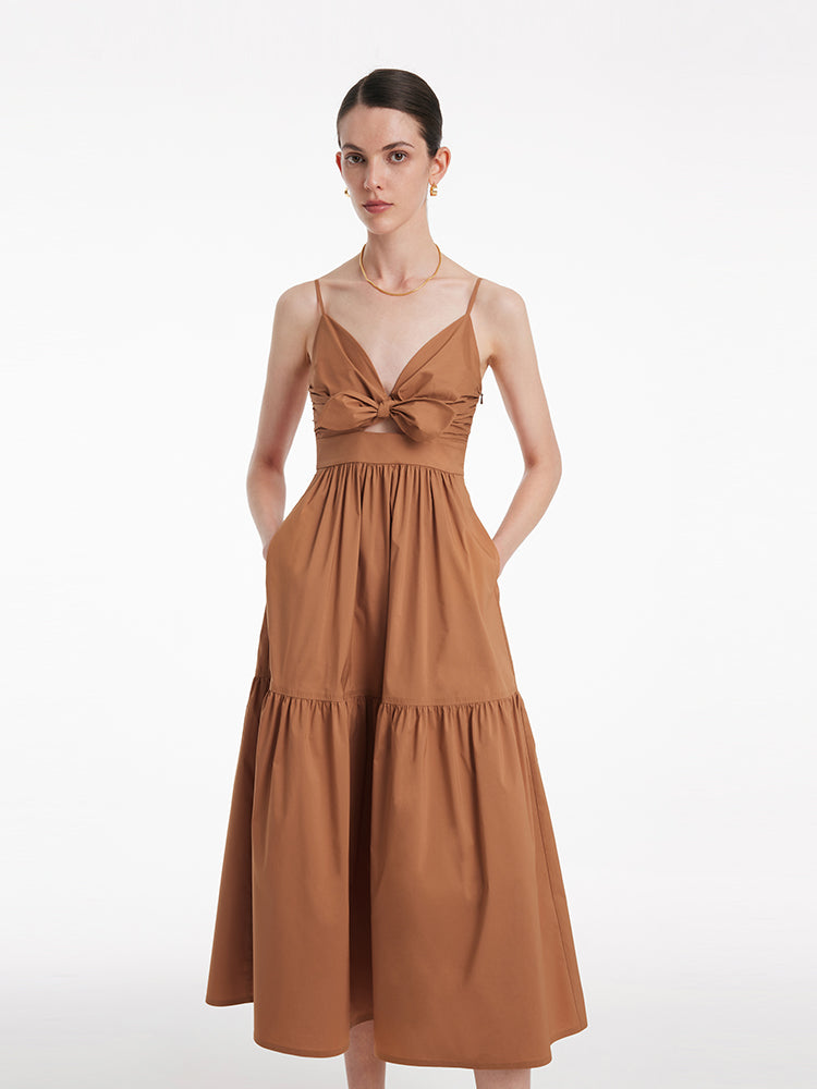 Cotton Spaghetti Strap Bowknot Tied Maxi Dress GOELIA