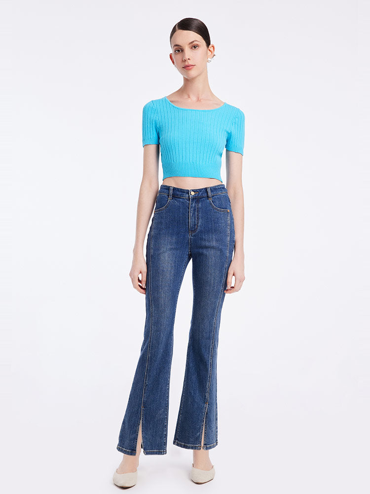 Basic Fitted Crop Women Knit Top GOELIA