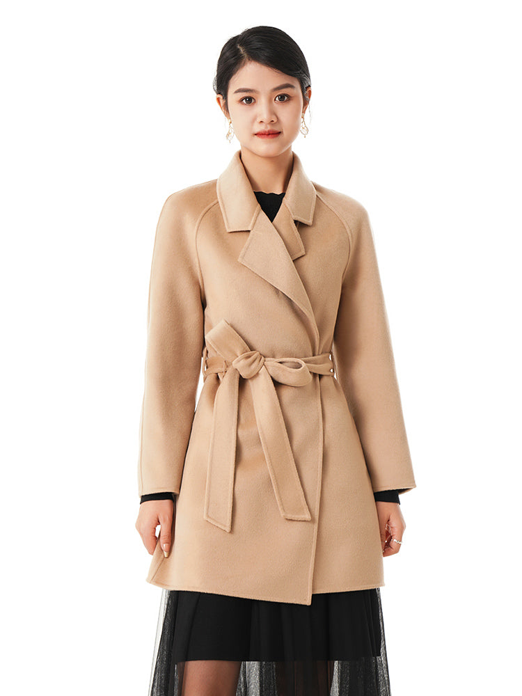 Mid-Length Woolen And Silk-Blend Women Coat GOELIA