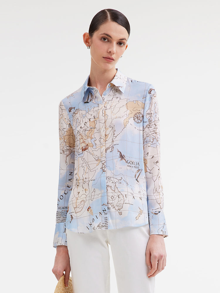 19 Momme Silk Map Printed Shirt GOELIA