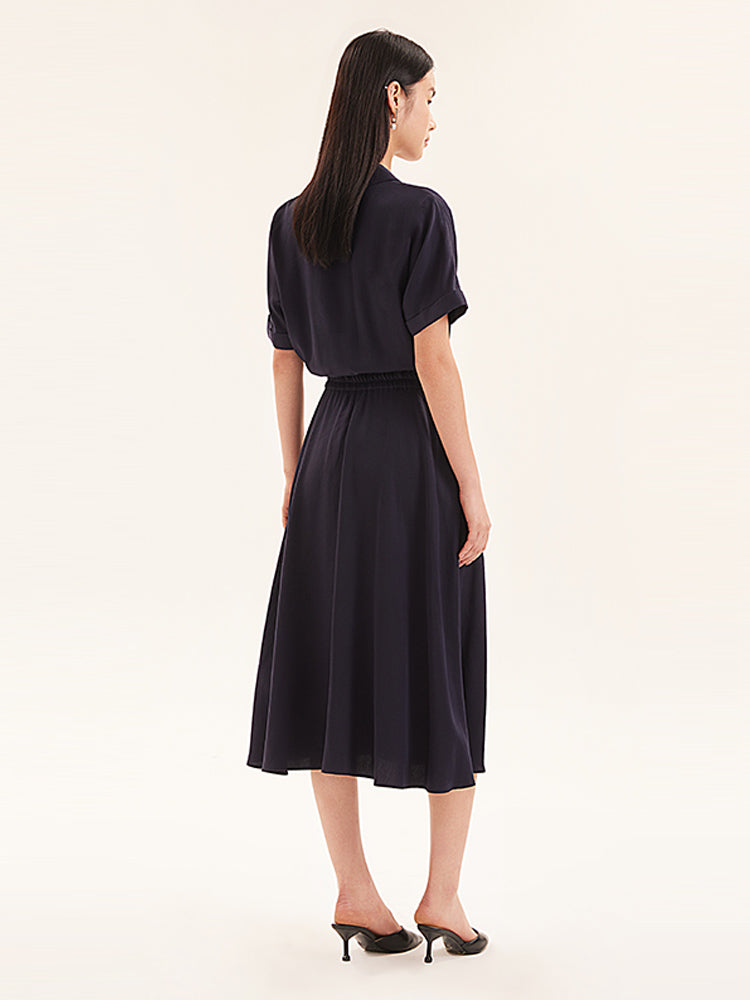 Tencel Asymmetrical One Button Midi Dress GOELIA