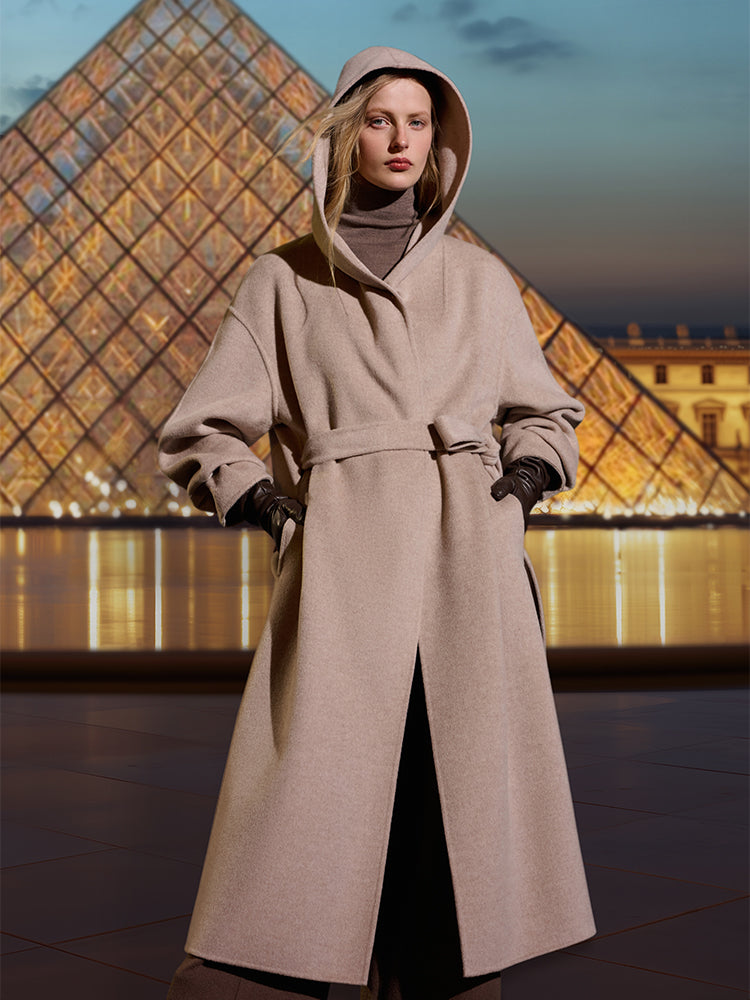 Wool Cashmere Unisex Hooded Wrap Coat GOELIA