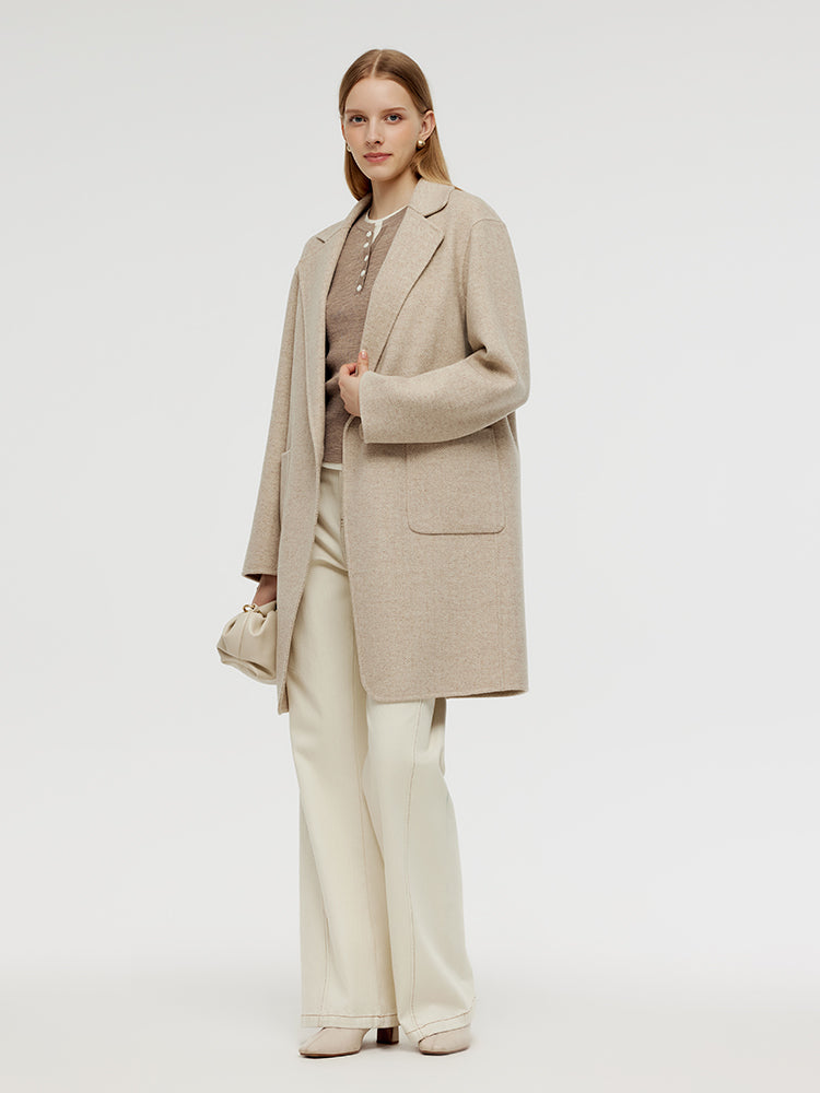 Wool Cashmere Herringbone Women Mid-Length Coat GOELIA