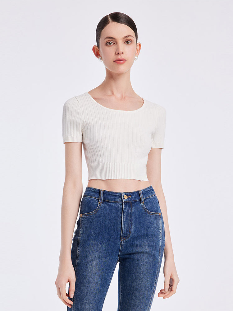 Basic Fitted Crop Women Knit Top GOELIA