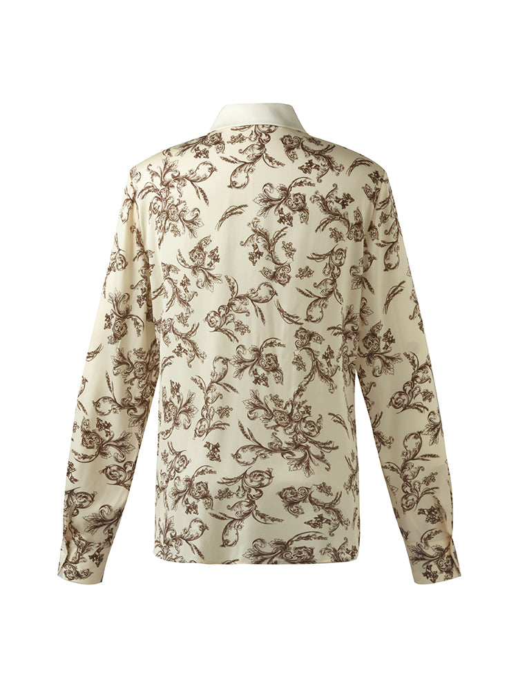 19 Momme Mulberry Silk Floral Printed Lapel Women Shirt GOELIA