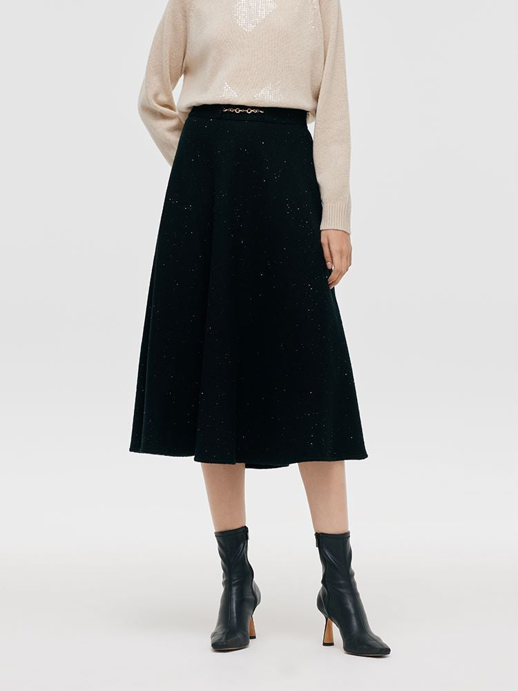 Wool Knitted Sequins Women Half Skirt GOELIA