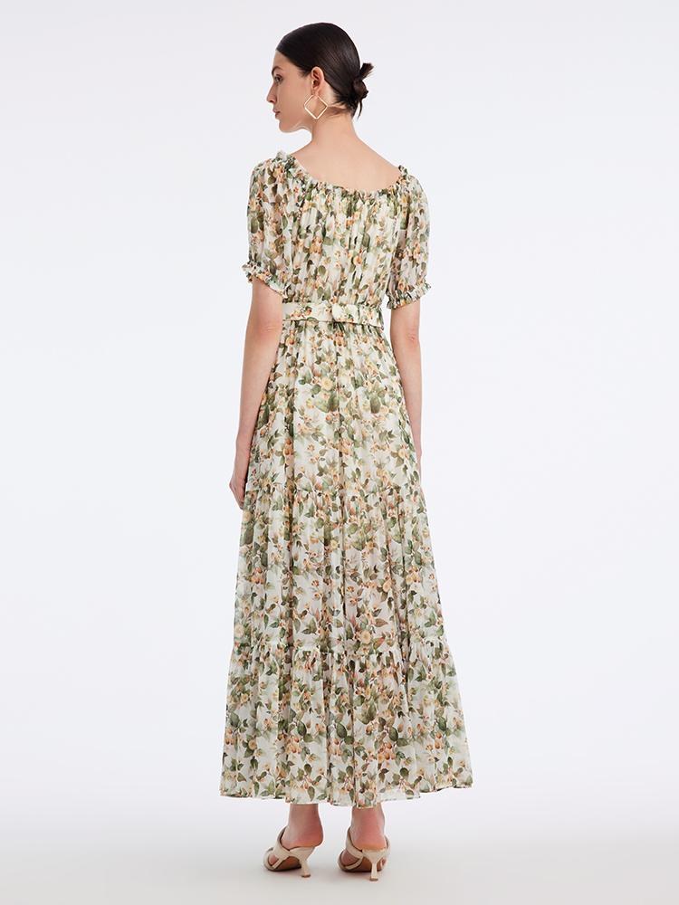 Silk Floral Print Maxi Dress GOELIA