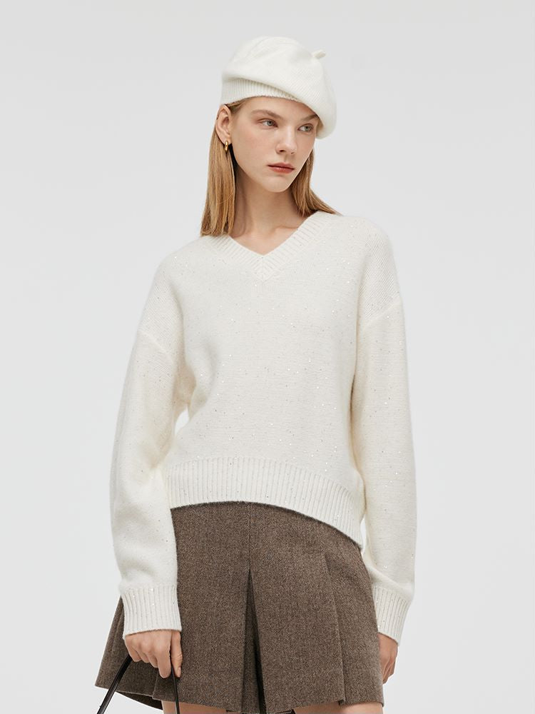 Wool And Cashmere Sequins Women Sweater GOELIA