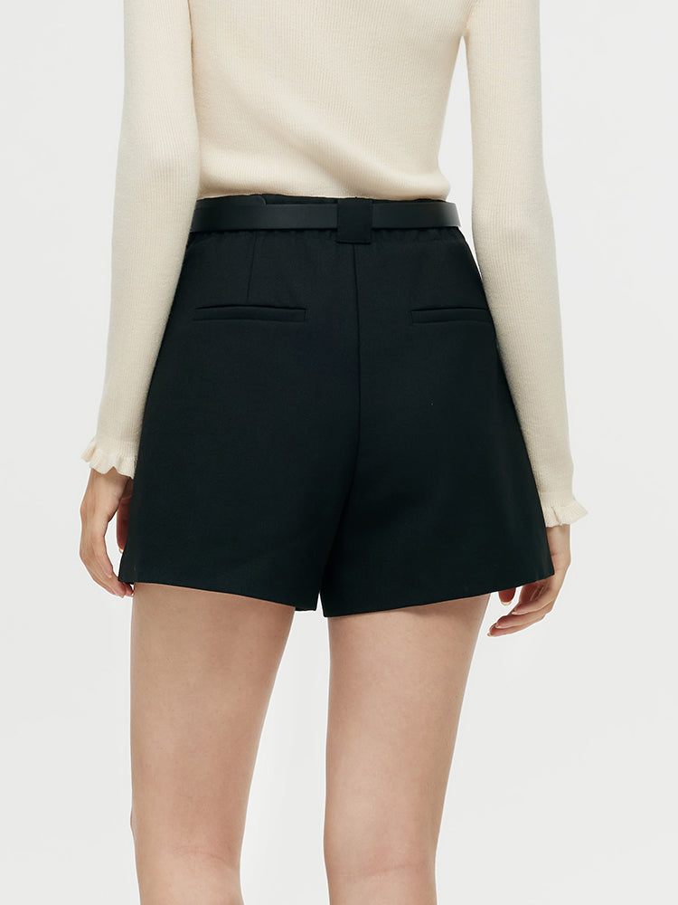 Worsted Wool A-Line Women Shorts With Belt GOELIA