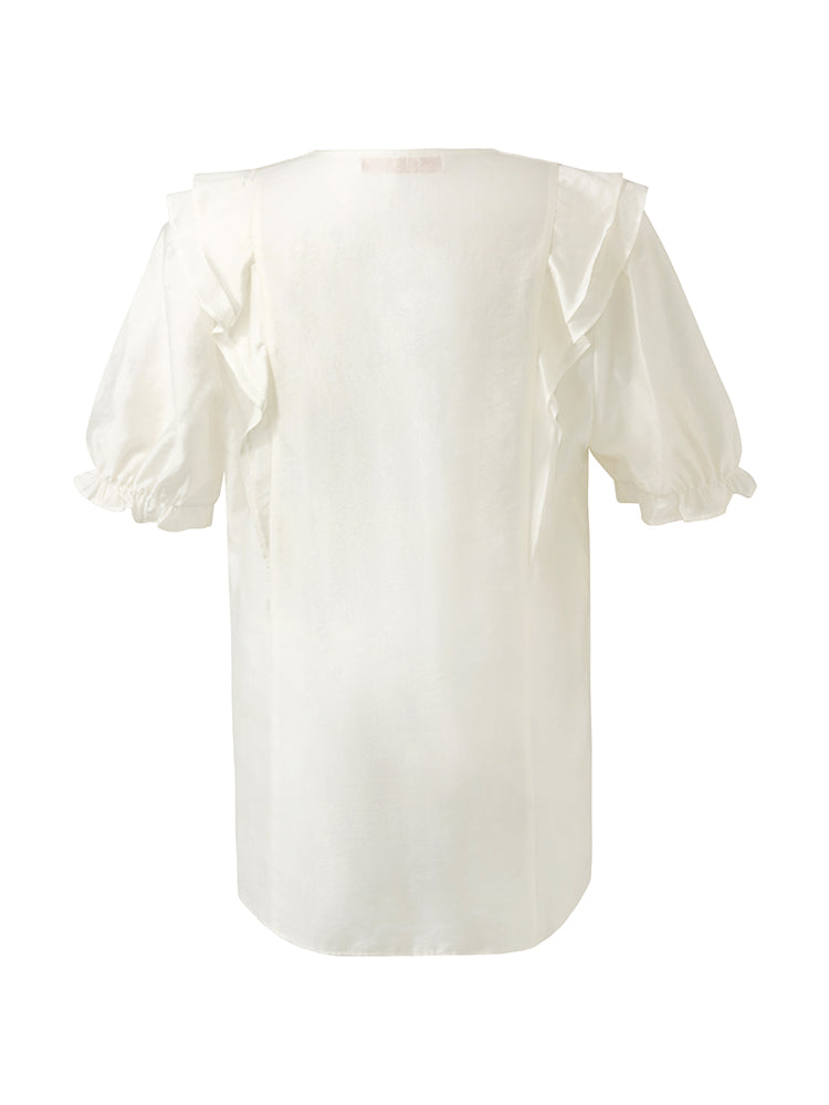 V-Neck Ruffle Puff Sleeves Women Blouse GOELIA